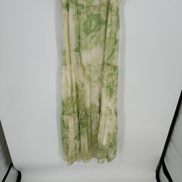 Line & Dot Palm Lime Tiered Tie Shoulder Sleeveless Maxi Dress Womens Medium - Picture 5 of 12